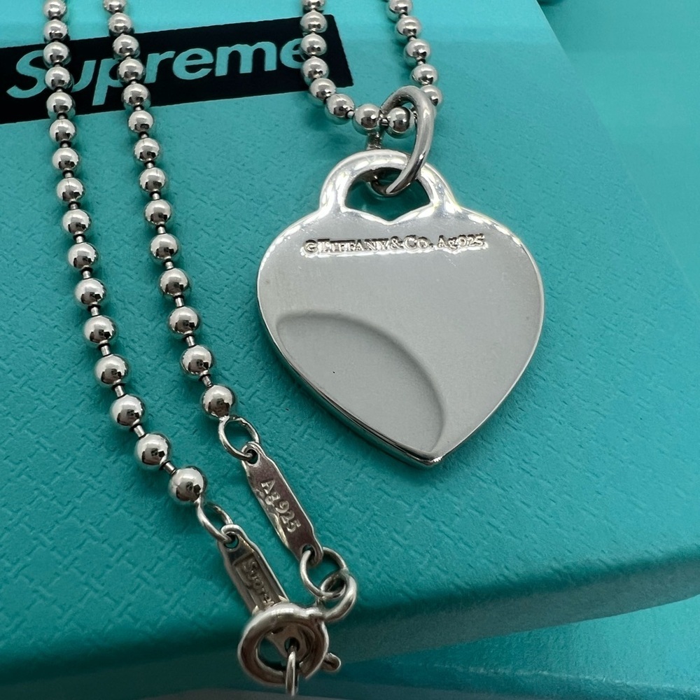 Tiffany x SUPREME Heart Necklace, Sterling Silver 24" Chain - Picture 4 of 7